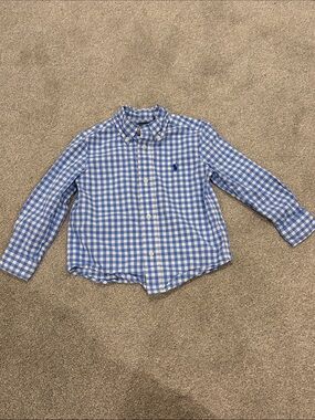 Ralph Lauren Blue and White Gingham Button-Down Shirt for Kids